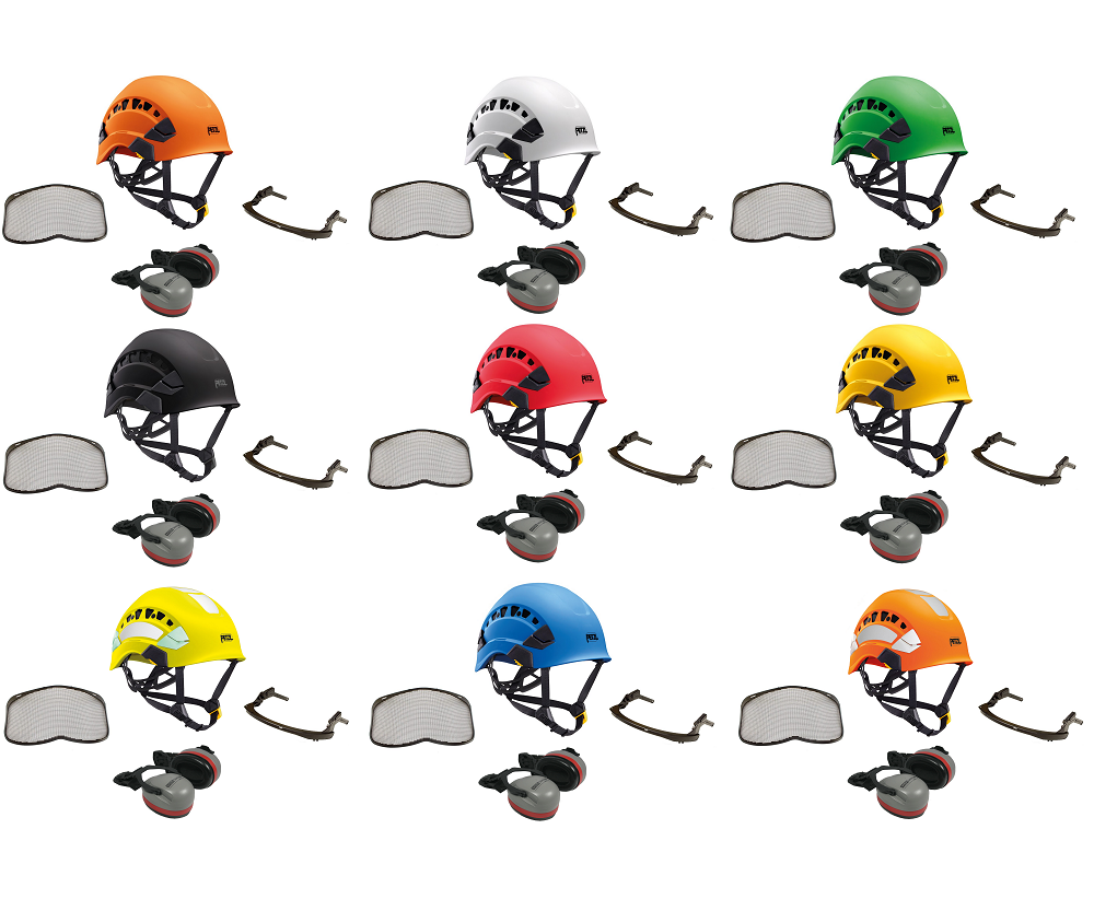 Petzl Vertex Vent climbing helmet assembly, MSA Sordin ears (31SNR