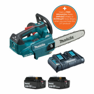 Makita DUC256PT2 Twin 18V LXT Brushless battery top handled chainsaw (10" bar & chain) (Kit (with 2 x batteries & charger))