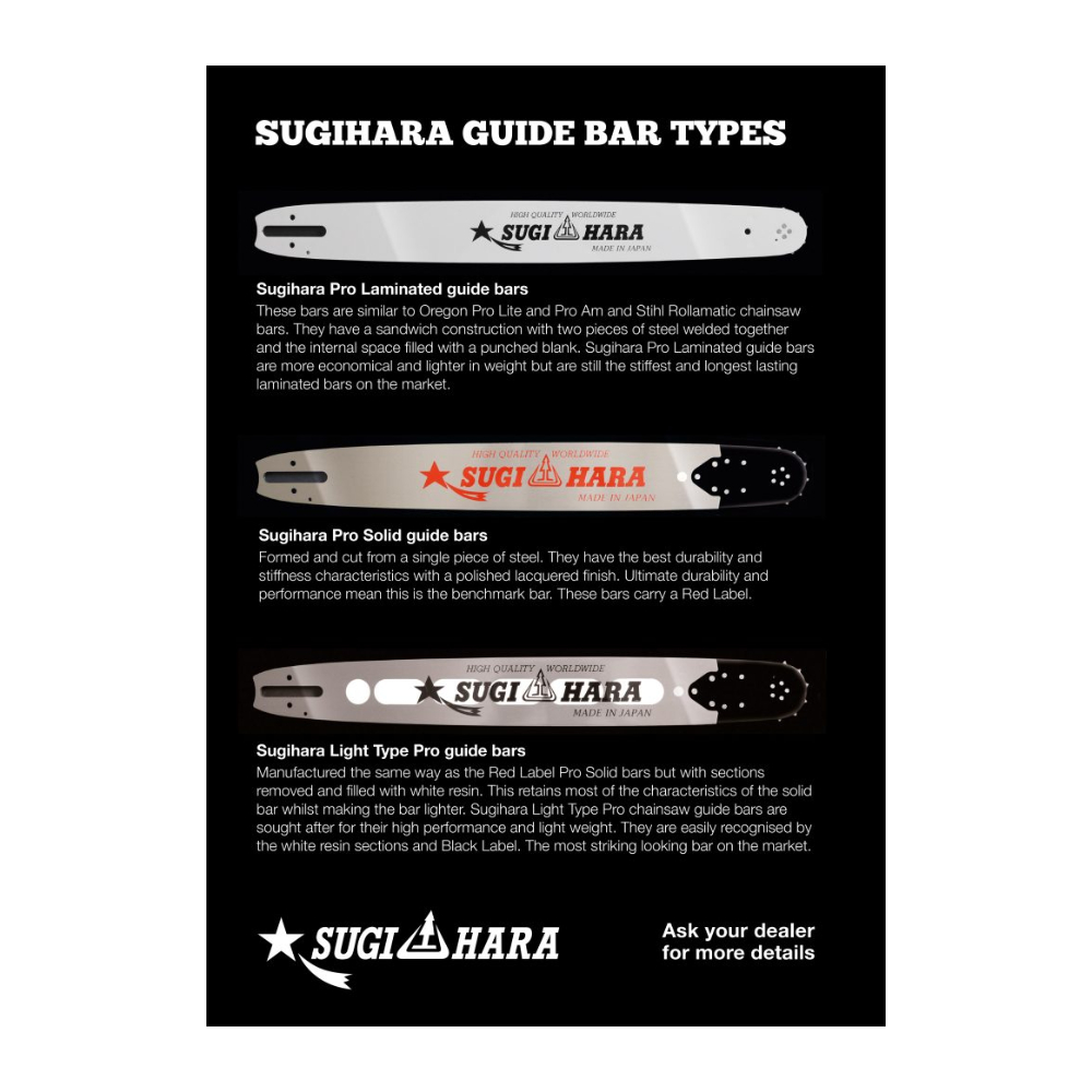 Sugihara 3/8″ .063″ Pro Solid chainsaw bar Husqvarna mount F.R. Jones