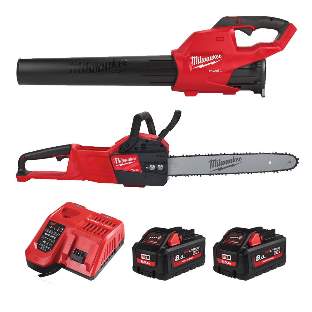 Milwaukee M18 FPP20P2802 18V Brushless battery chainsaw & blower Kit