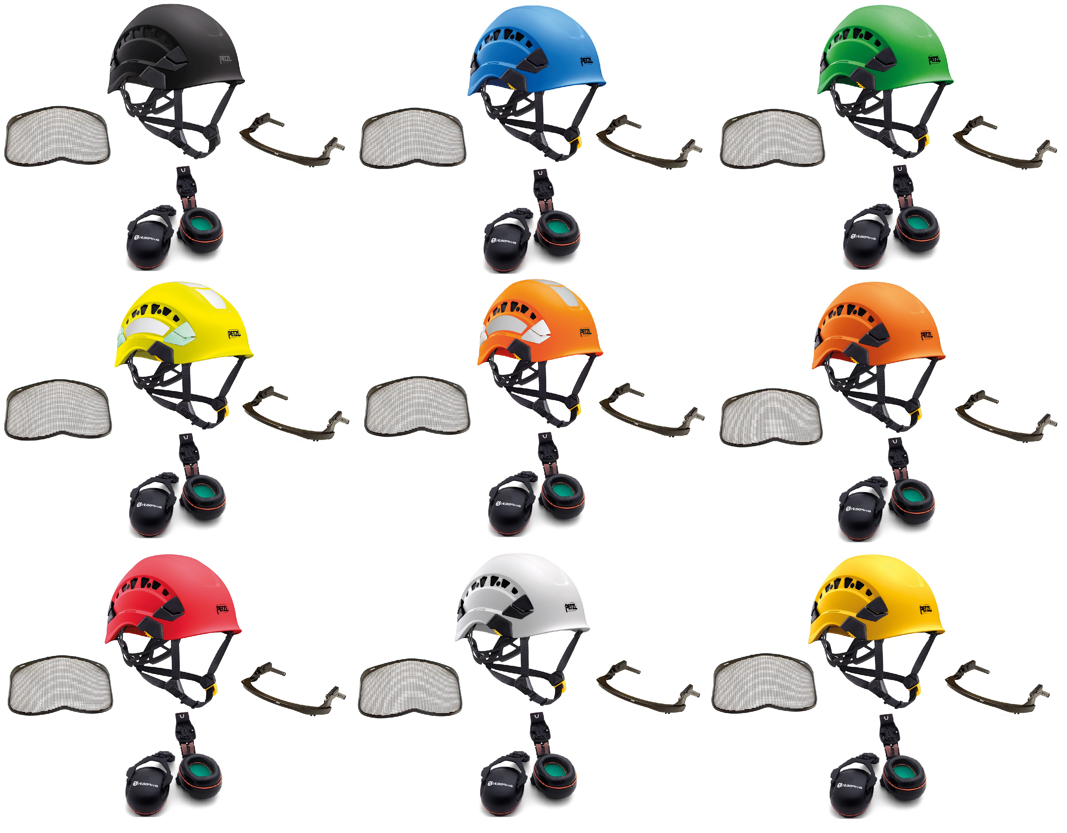 Petzl Vertex Vent climbing helmet assembly, MSA Sordin ears (26SNR